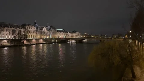 River Seine by night Stock Footage 288011876