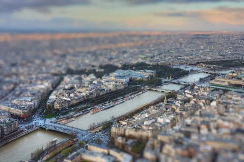 River Seine in the spring with tilt-shift effect Stock Photos