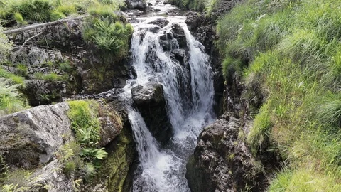 River Severn Break Its Neck Waterfall in Powys, mid Wales Stock Footage 117186693