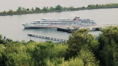 River ship departs from the pier Stock Footage 100163011