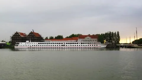 River ship on dock Stock Photos