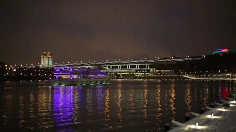 River ship in the evening in the city Stock Footage 46338773