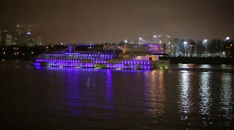 River ship in the evening in the city Stock Footage 46338797