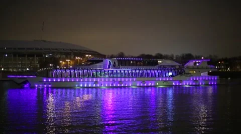 River ship in the evening in the city Stock Footage 46364521