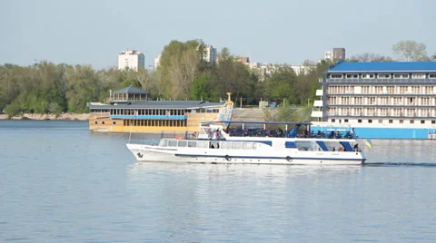 River Ship Sails In A City Stock Footage 37735181