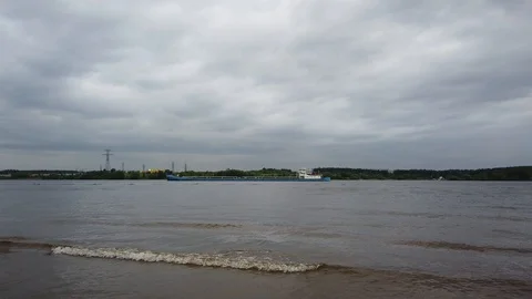River shipping. Barge with cargo is on the river. Ship on the river in a summer  Stock Footage 113515255