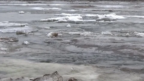 River, Siberia, ice drift, April Stock Footage 75336269