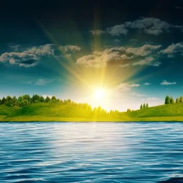 River side. abstract summer landscape for your design Stock Illustration