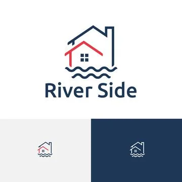 River Side Bay Beach House Home Resort Line Logo Stock Illustration