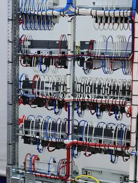 The river side of the electrical panel. Stock Photos