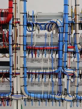 The river side of the electrical panel. Stock Photos