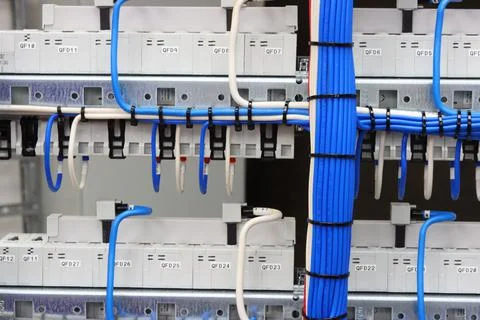 The river side of the electrical panel. Stock Photos