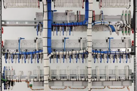 The river side of the electrical panel. Stock Photos