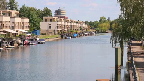 River side house view with gentle wind Video stock 203887042