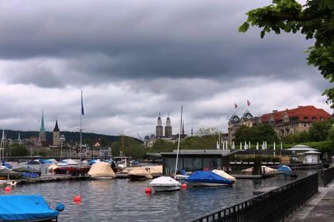 River side with small boats Stock Photos
