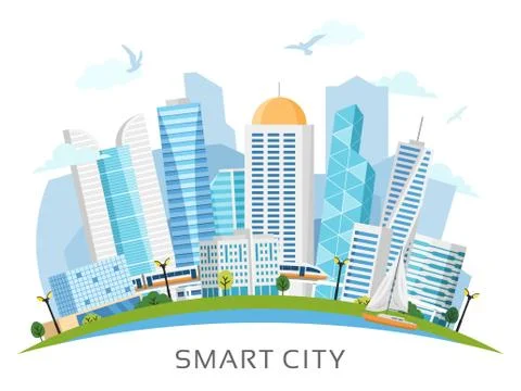 River side smart city arch landscape Stock Illustration