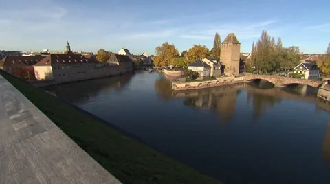 River site of Strasbourg (pan shot) Stock Footage 59185291