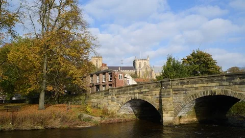 River skell flowing by ripon cathedral yorkshire united kingdom Stock Footage 124734877