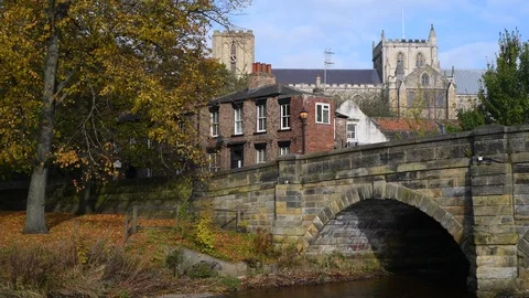 River skell flowing by ripon cathedral yorkshire united kingdom Stock Footage 124735828