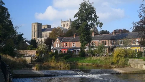 River skell flowing by ripon cathedral yorkshire united kingdom Video stock 124736274