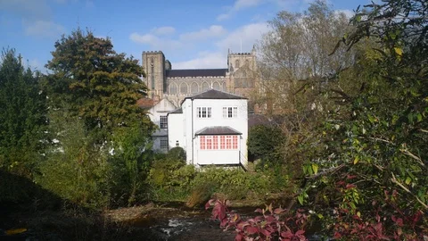 River skell flowing by ripon cathedral yorkshire united kingdom Stock Footage 128043864