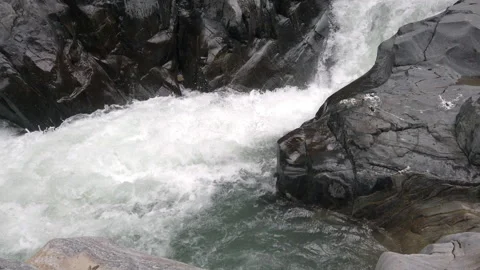 River slight pan up to pool between the rocks Stock Footage 160195355