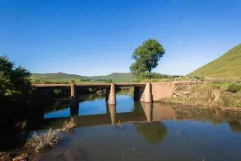 River Small Bridge Mountains Stock Photos