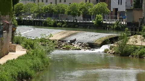 River with small waterfall Stock Footage 76905342