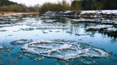 River With Snow And Ice In The Winter Stock Footage 257499476