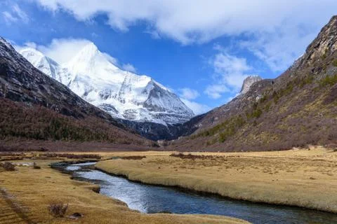 The river in the snow mountains. Stock Photos