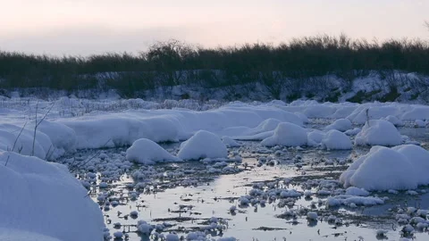 River with snow mov to right Stock Footage 99535374