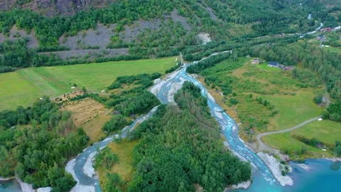 River splitting into two Stock Footage 167688409