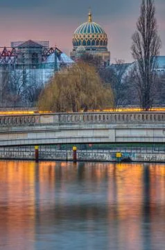 The river Spree in Berlin at sunset Stock Photos