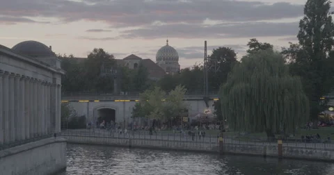 River Spree at sunset - Berlin, Germany - 4K Stock Footage 68500097