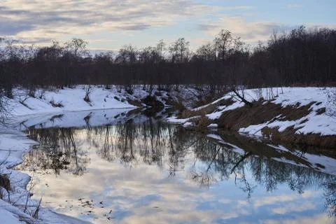 The river in the spring. Melting ice Stock Photos