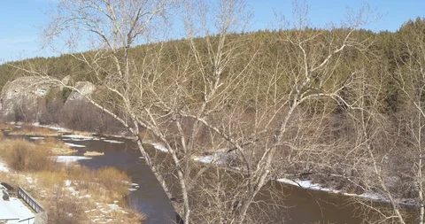 The river in the spring. Melting snow and ice. Stock Footage 89713258