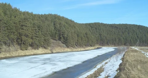 The river in the spring. Melting snow and ice. Stock Footage 89716481