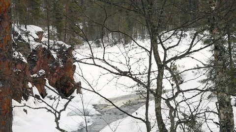 River in spring with snow Stock Footage 123784164