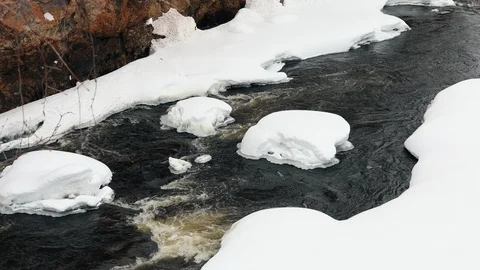 River in spring with snow. Stock Footage 123791197
