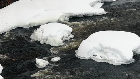 River in spring with snow. Stock Footage 123791679