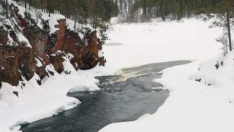 River in spring with snow Stock Footage 123792244