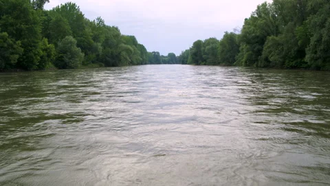 River With Steady Flow Surrounded With Trees Stock Footage 132342162