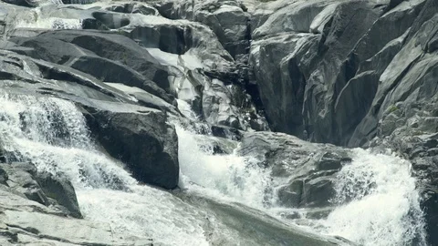 River stream flowing on large stones in mountain waterfall. Landscape flowing Stock Footage 95263761
