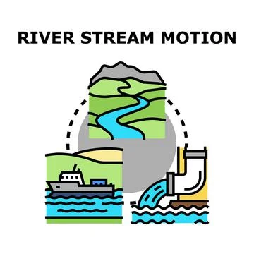 River stream motion illustrating aquatic transportation and water flow Stock Illustration