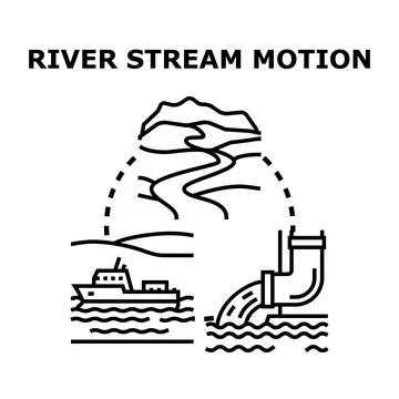 River stream motion illustrating aquatic transportation and water flow Stock Illustration