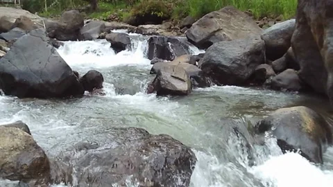 River stream on the mountain in slow motion and good nature landscape Stock Footage 151738439