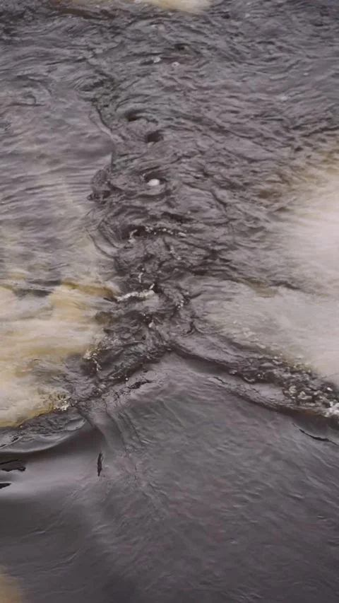 River Stream Through Icy Bottleneck – Whirlpools and Vortexes in Melting Ice Stock Footage 329626994