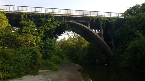 River Stream Underneath a Bridge with Ambient Bird Sounds 動画素材 337834248
