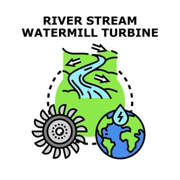 River stream water power renewable energy concept Stock Illustration