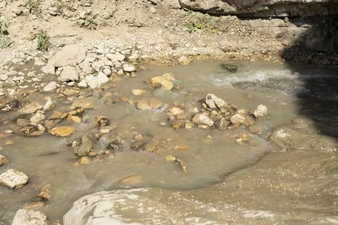 River stream waterfall in forest landscape Stock Photos